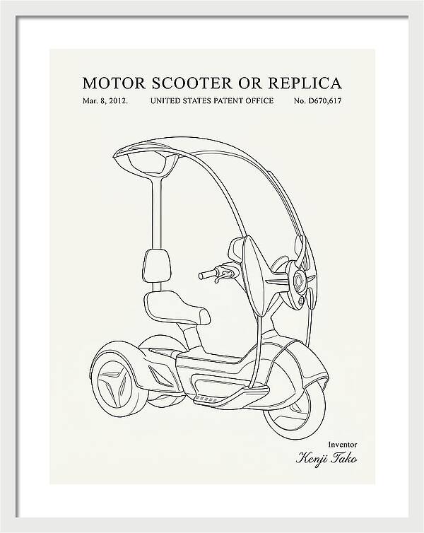 Covered Motor Scooter Minimalist Patent Usd670617s1