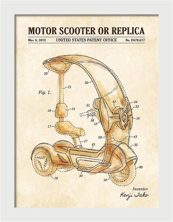 Covered Motor Scooter Watercolor Patent Usd670617s1