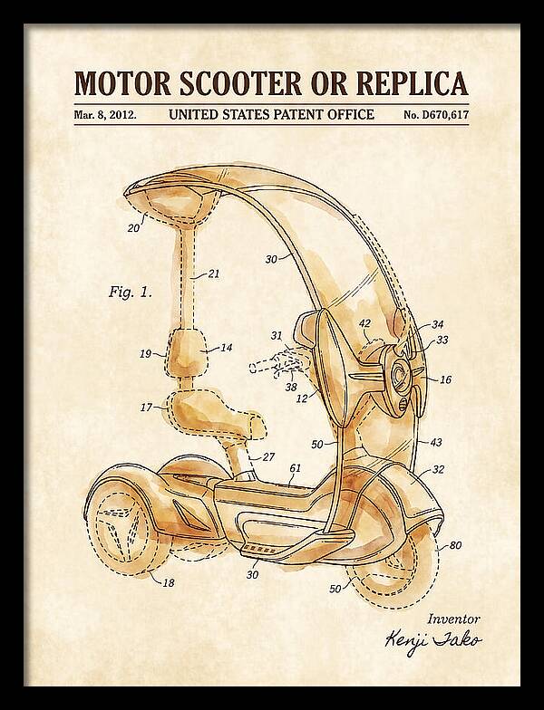 Covered Motor Scooter Watercolor Patent Usd670617s1