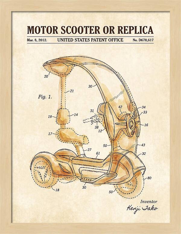 Covered Motor Scooter Watercolor Patent Usd670617s1