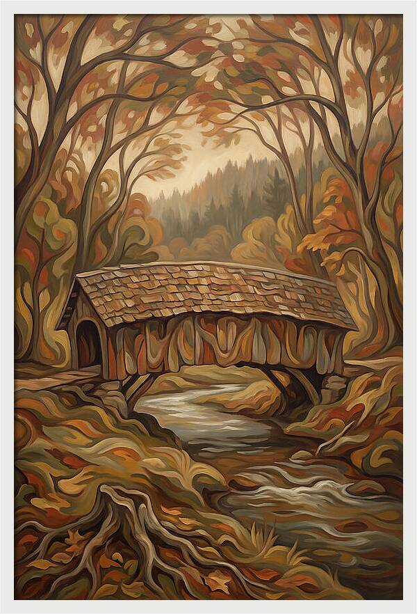 Covered Wooden Bridge In Autumn