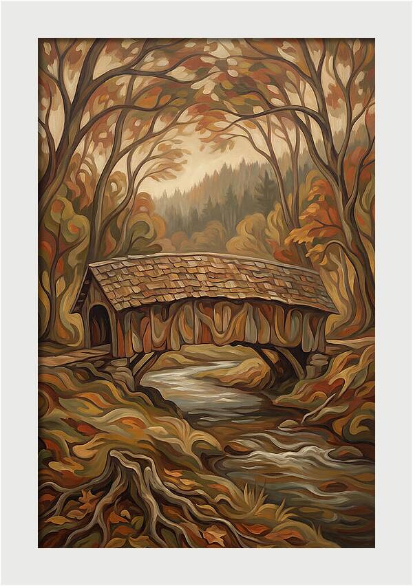 Covered Wooden Bridge In Autumn
