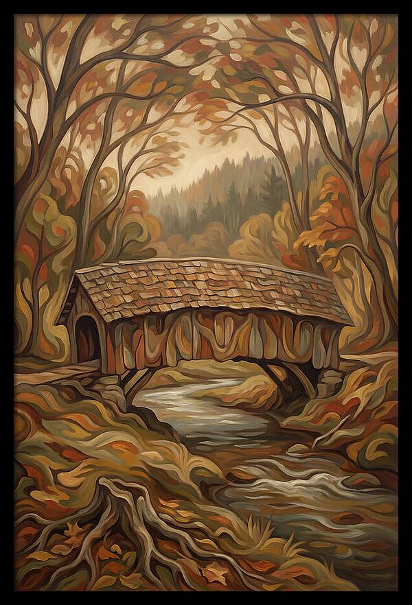 Covered Wooden Bridge In Autumn
