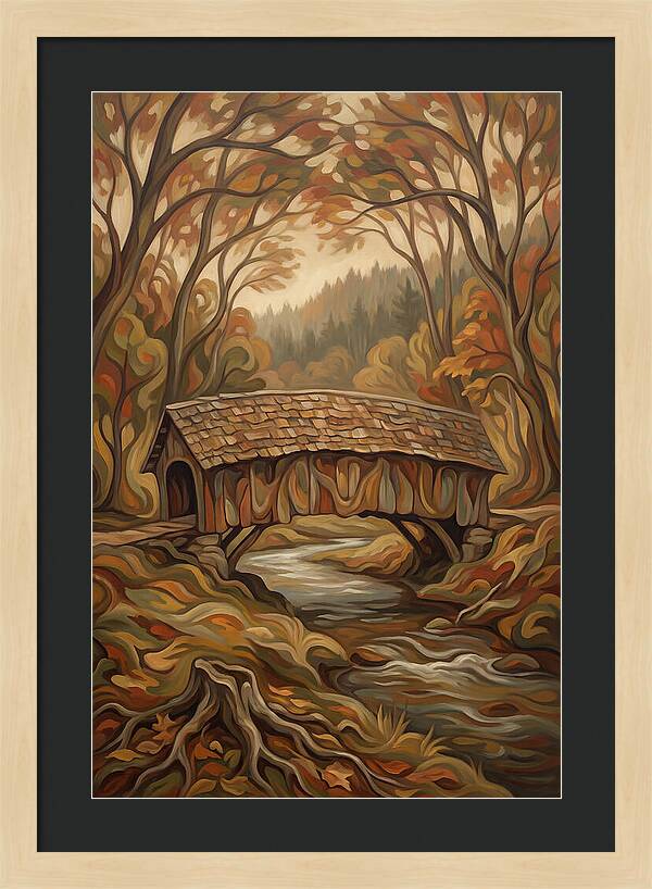 Covered Wooden Bridge In Autumn