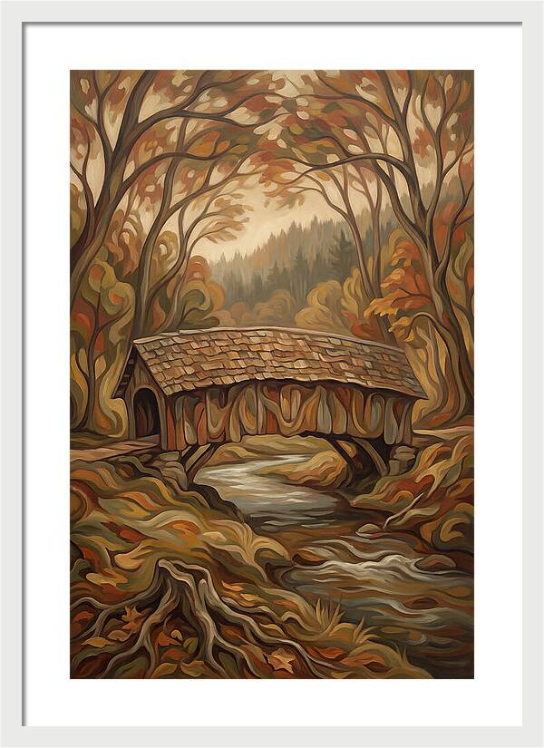Covered Wooden Bridge In Autumn