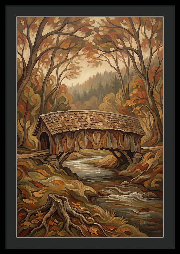 Covered Wooden Bridge In Autumn