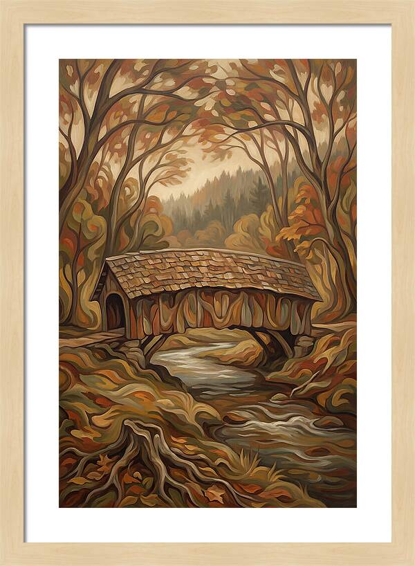 Covered Wooden Bridge In Autumn