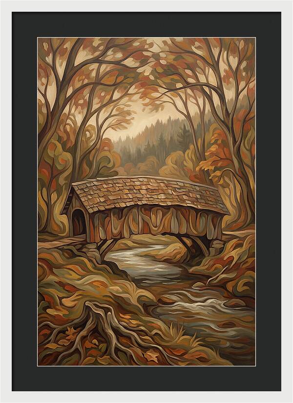 Covered Wooden Bridge In Autumn