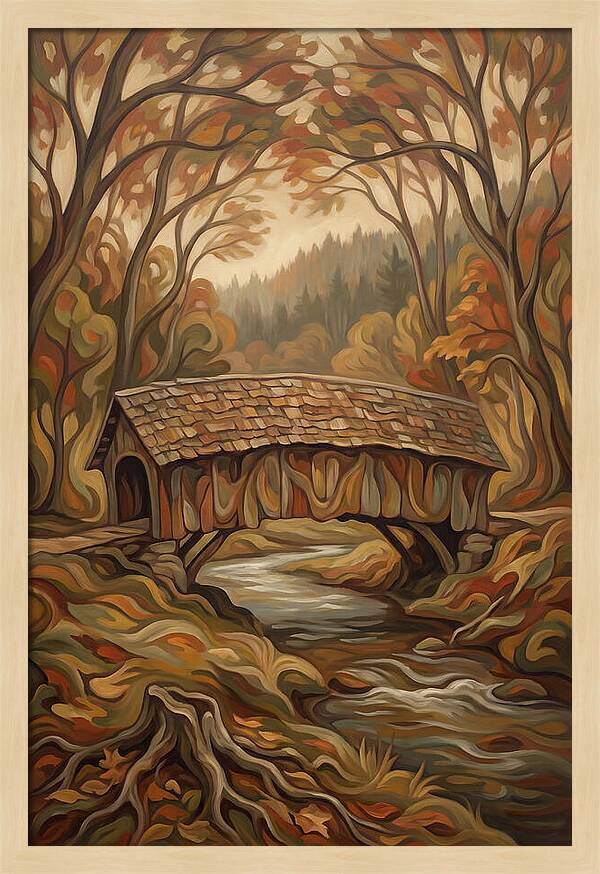 Covered Wooden Bridge In Autumn