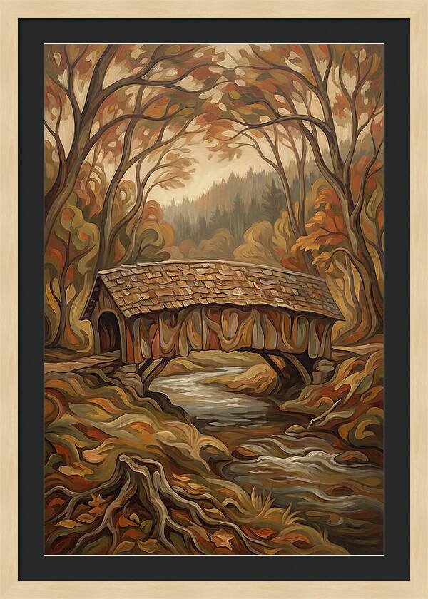 Covered Wooden Bridge In Autumn