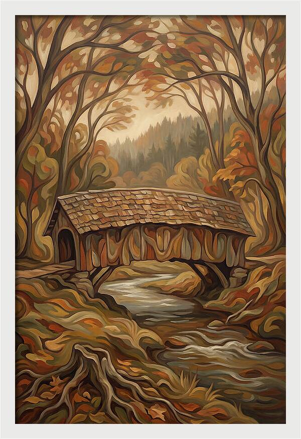 Covered Wooden Bridge In Autumn
