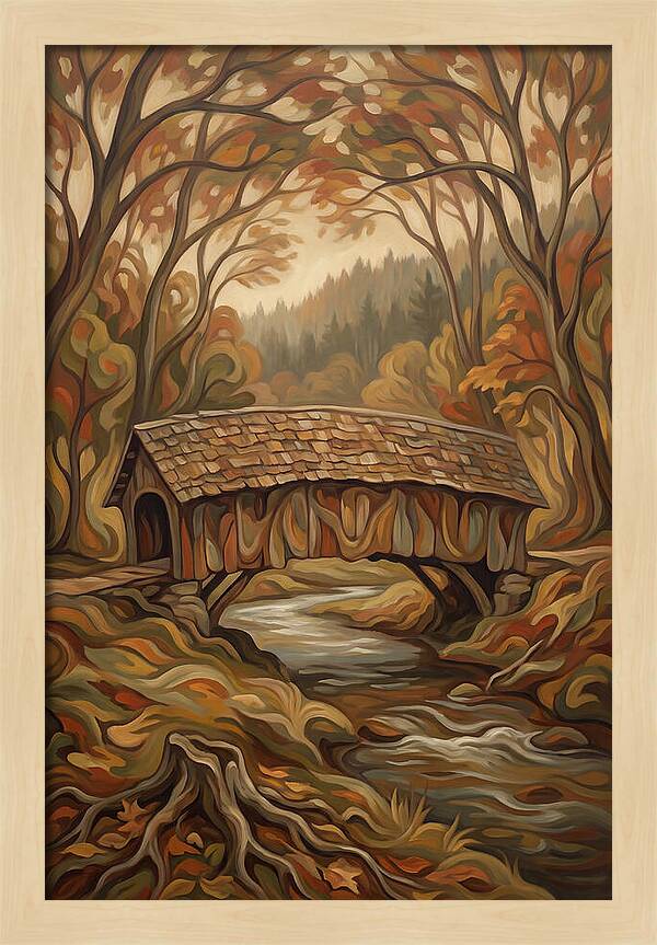 Covered Wooden Bridge In Autumn