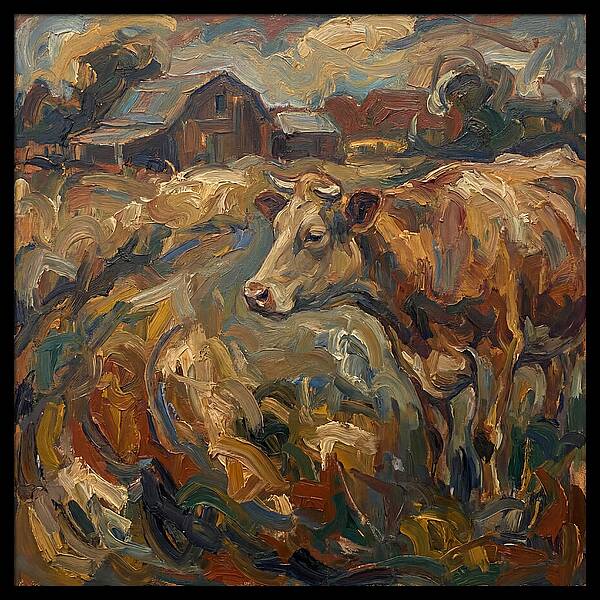 Cow In Expressionist Landscape
