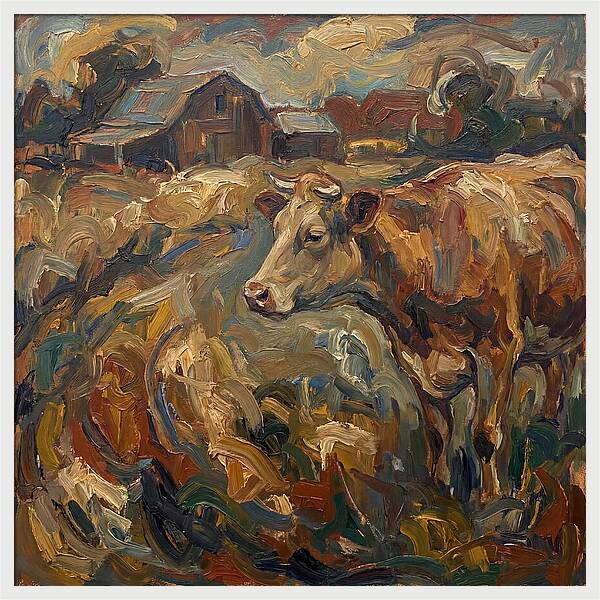 Cow In Expressionist Landscape