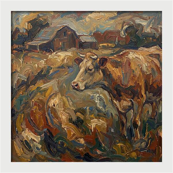 Cow In Expressionist Landscape