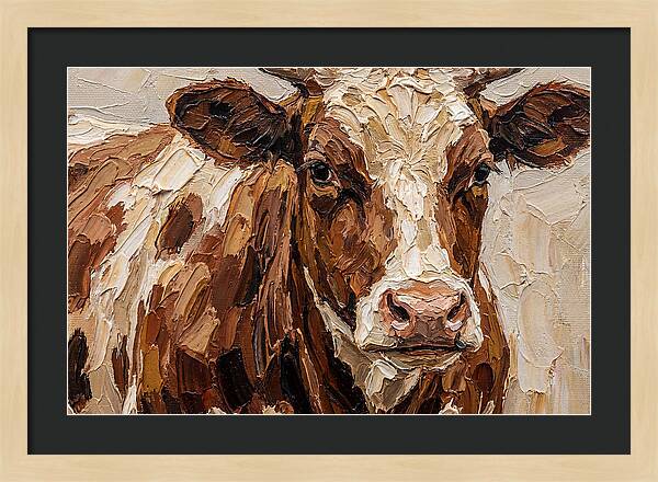 Cow Portrait In Palette Knife Style