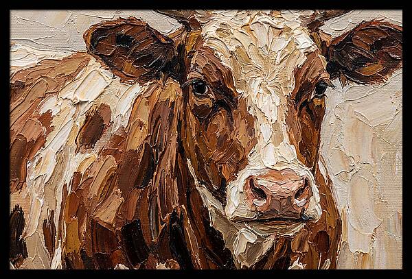 Cow Portrait In Palette Knife Style