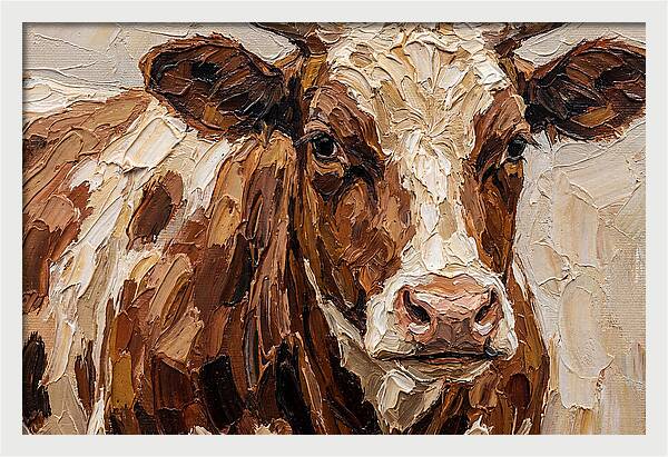 Cow Portrait In Palette Knife Style