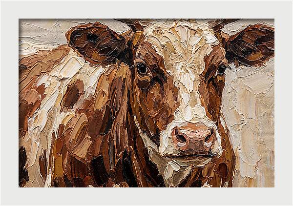 Cow Portrait In Palette Knife Style