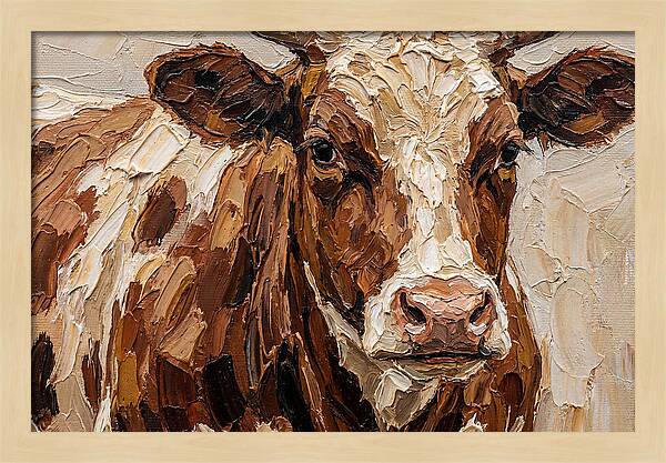 Cow Portrait In Palette Knife Style