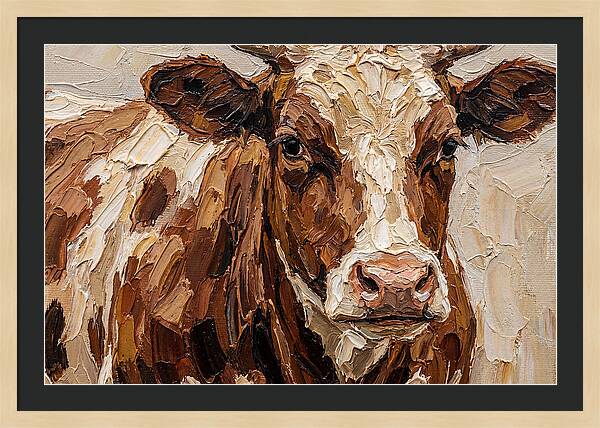 Cow Portrait In Palette Knife Style