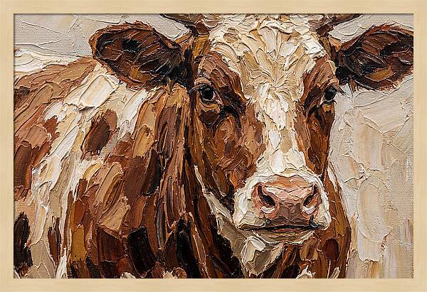 Cow Portrait In Palette Knife Style