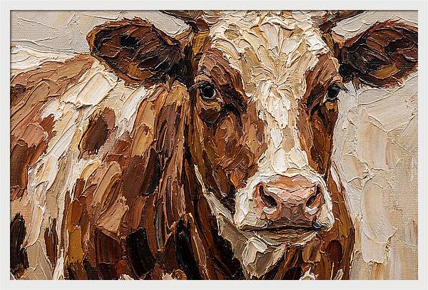 Cow Portrait In Palette Knife Style