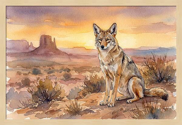 Coyote In The Desert Sunset