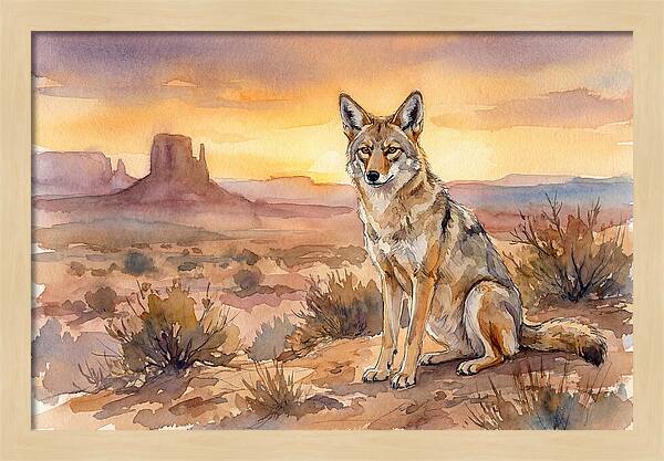 Coyote In The Desert Sunset