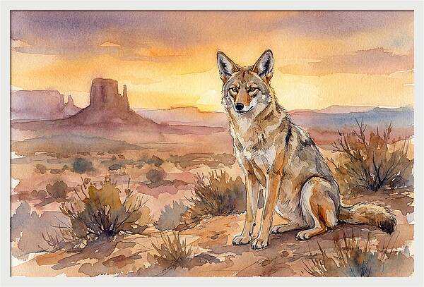 Coyote In The Desert Sunset