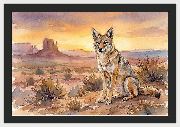 Coyote In The Desert Sunset