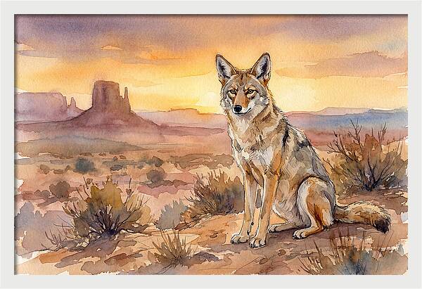 Coyote In The Desert Sunset