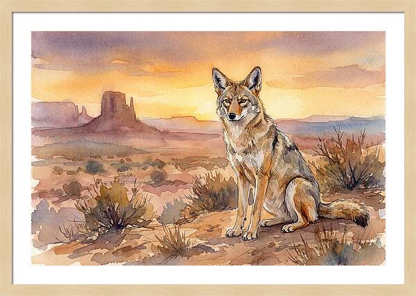 Coyote In The Desert Sunset