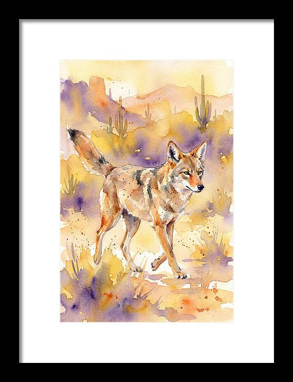 Coyote In Watercolor Landscape