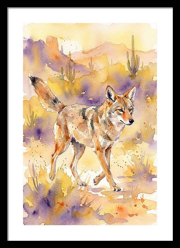 Coyote In Watercolor Landscape