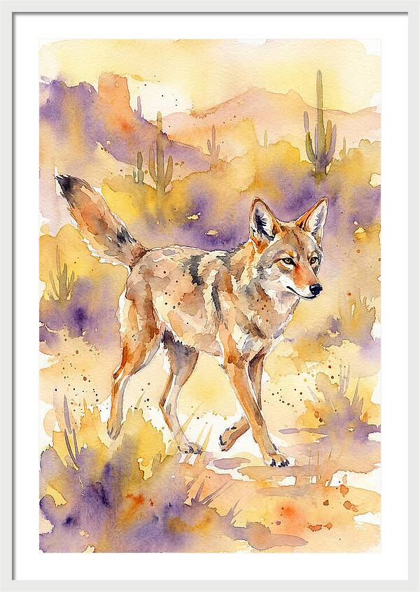 Coyote In Watercolor Landscape