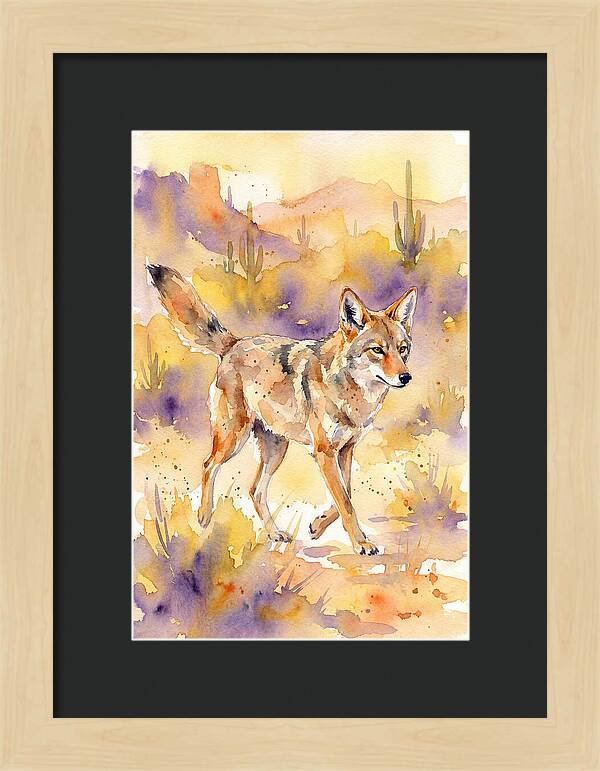Coyote In Watercolor Landscape