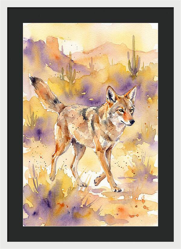 Coyote In Watercolor Landscape