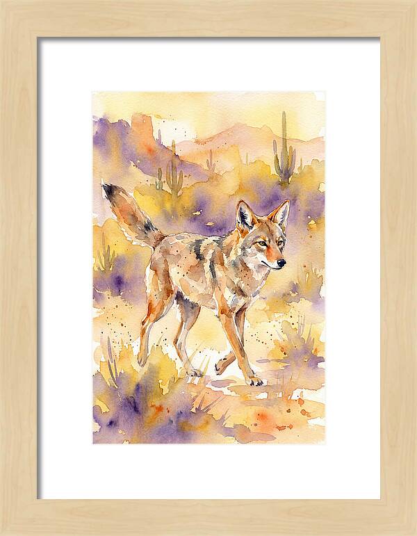 Coyote In Watercolor Landscape