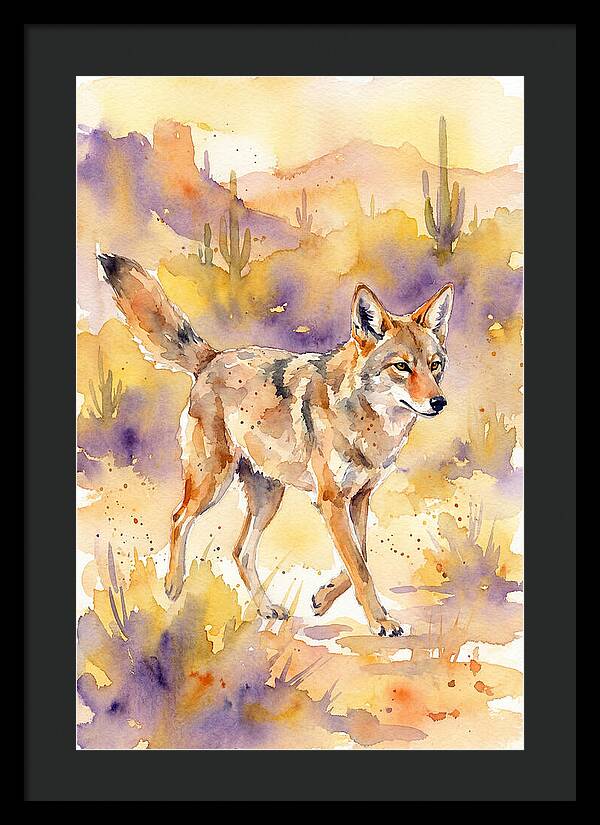 Coyote In Watercolor Landscape
