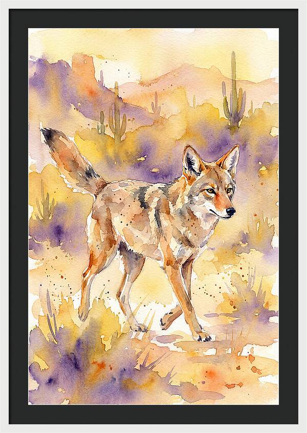 Coyote In Watercolor Landscape