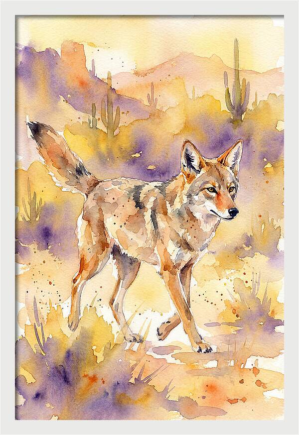 Coyote In Watercolor Landscape