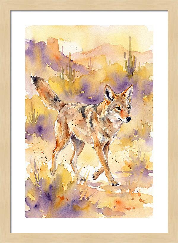 Coyote In Watercolor Landscape