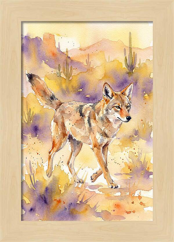 Coyote In Watercolor Landscape