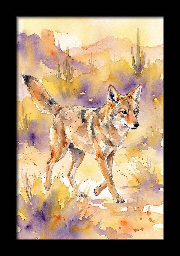 Coyote In Watercolor Landscape