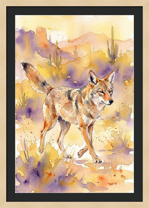 Coyote In Watercolor Landscape