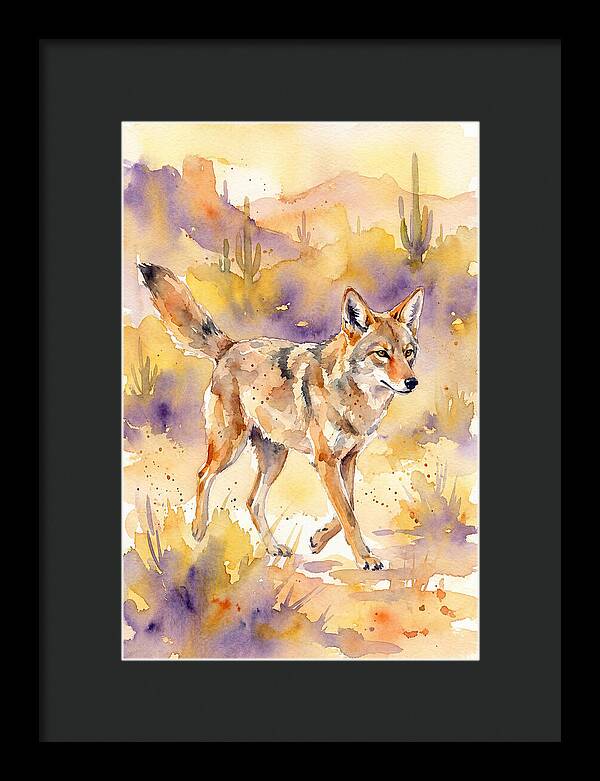Coyote In Watercolor Landscape