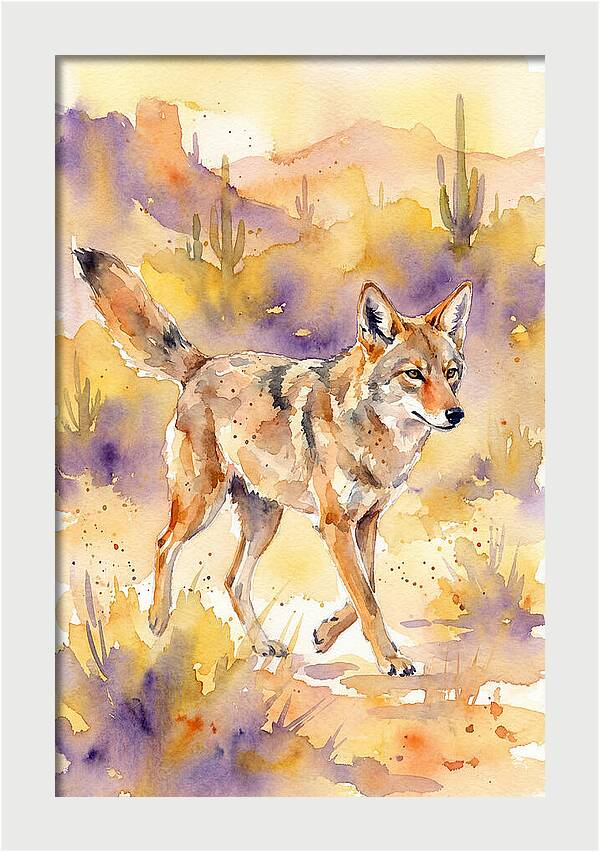 Coyote In Watercolor Landscape