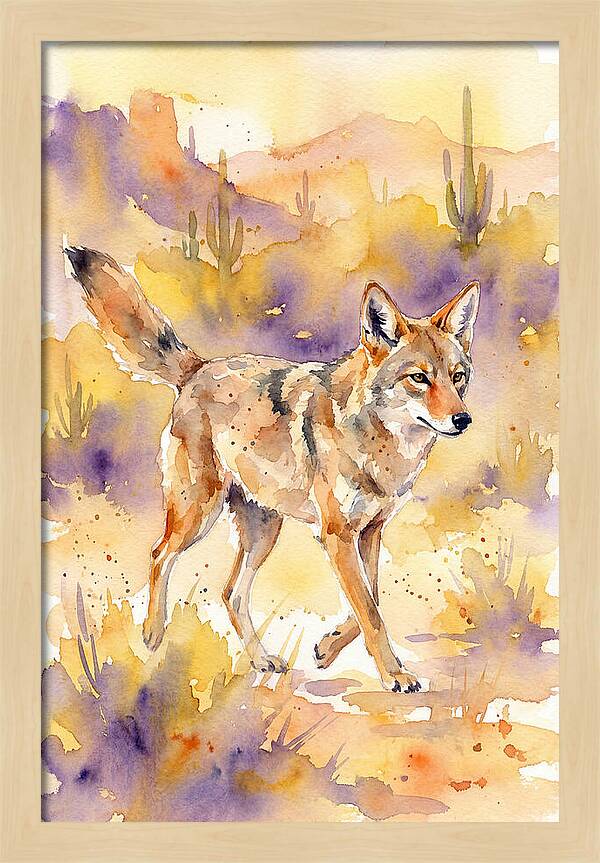 Coyote In Watercolor Landscape