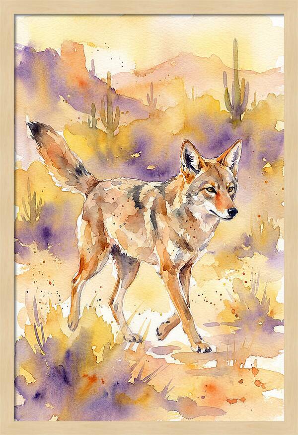 Coyote In Watercolor Landscape